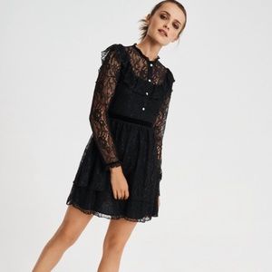 NWT Zara Black Lace Jewel Button Black Lace Mini Dress